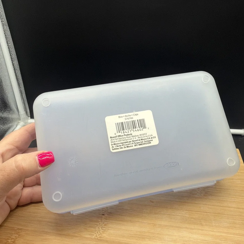 Vintage 90's Spacemaker Plastic Pencil Pen Storage Case Box Blue And Clear